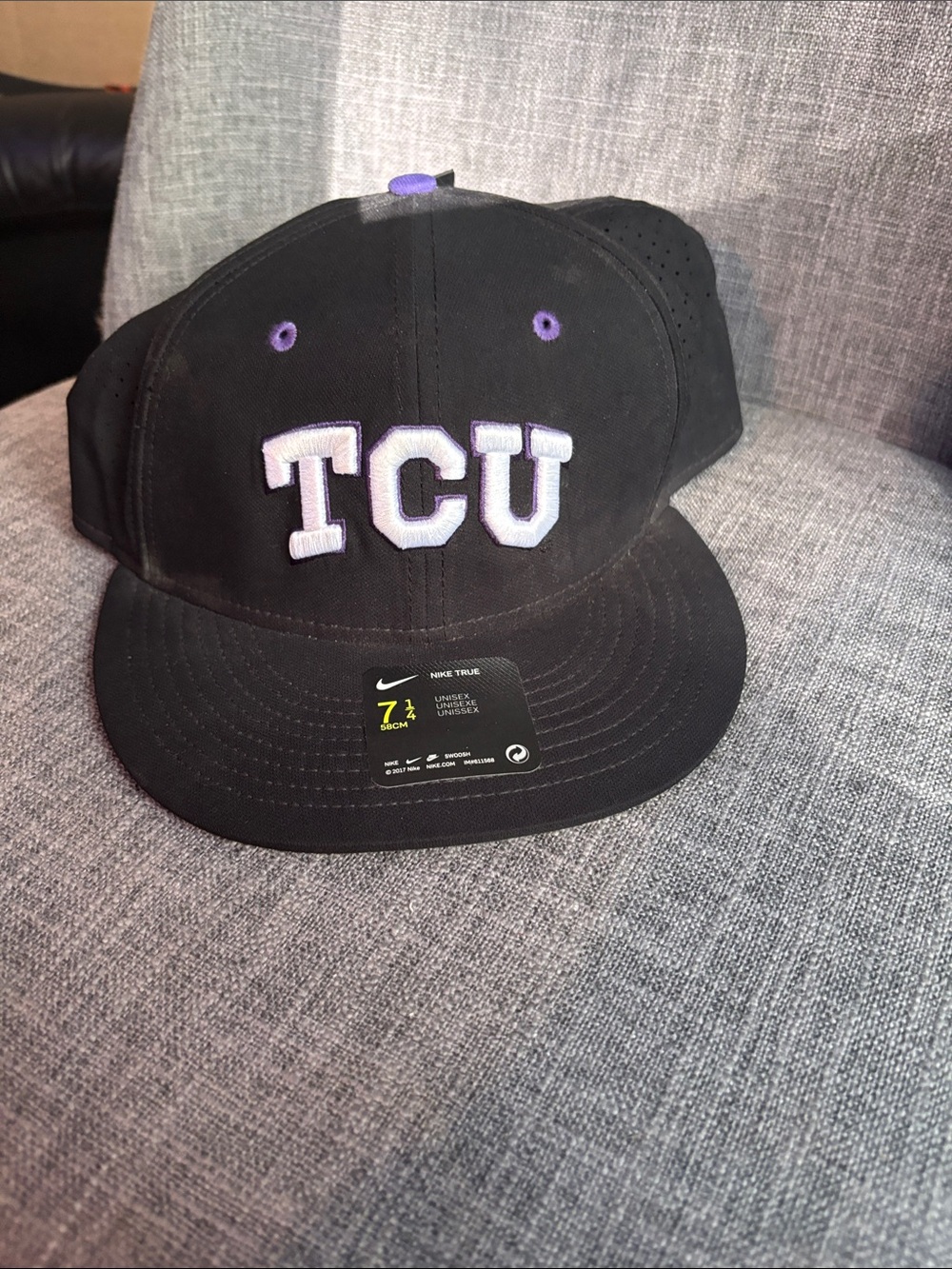 Nike Black Snapback Hat with White & Purple TCU Logo